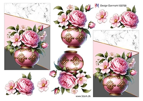 3D Lysrøde blomster i vase